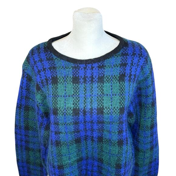 Vintage GAP Women's Sweater Size Large Winter Plaid Mohair Wool Y2K Tartan Cozy - Picture 2 of 9